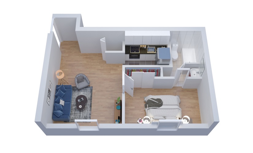 A1 - 1 bedroom floorplan layout with 1 bathroom and 659 square feet