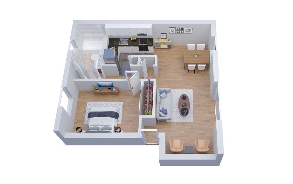 A1 - 1 bedroom floorplan layout with 1 bathroom and 659 square feet