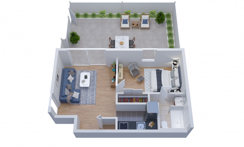 A2 - 1 bedroom floorplan layout with 1 bathroom and 652 square feet