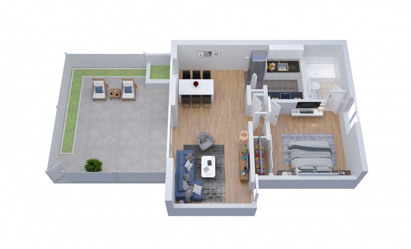A3 - 1 bedroom floorplan layout with 1 bathroom and 759 square feet