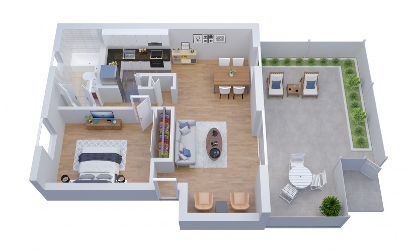 A4 - 1 bedroom floorplan layout with 1 bathroom and 857 square feet
