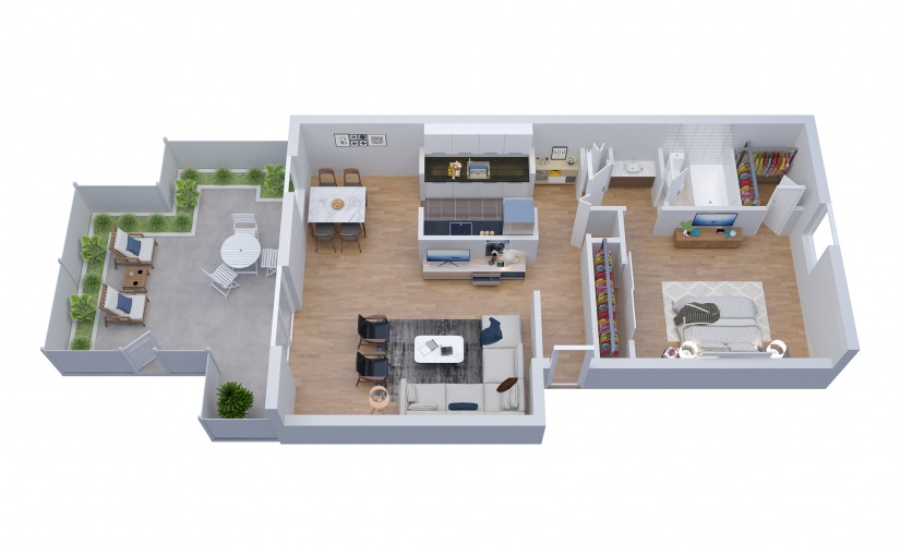 A7 - 1 bedroom floorplan layout with 1 bathroom and 937 square feet