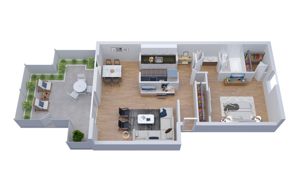 A7 - 1 bedroom floorplan layout with 1 bathroom and 937 square feet