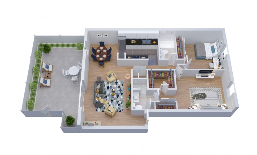 B4 - 2 bedroom floorplan layout with 2 bathrooms and 1297 square feet
