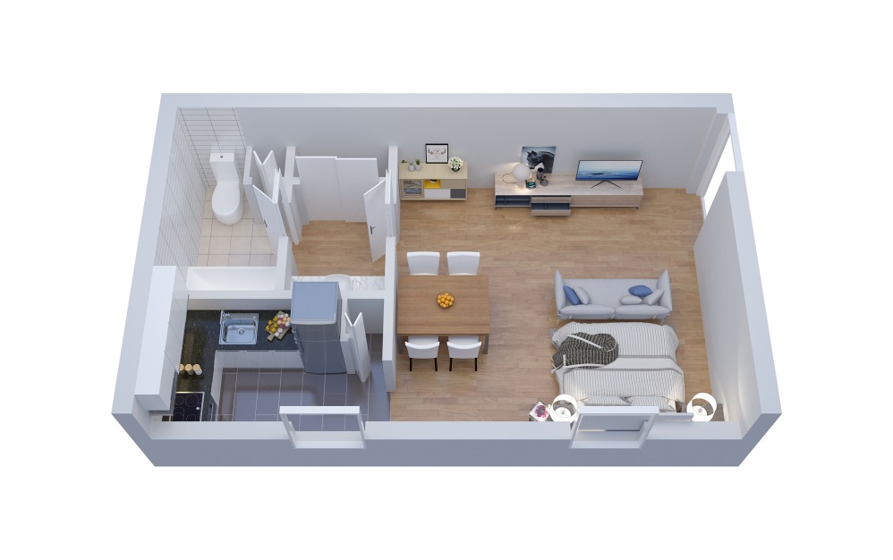 E1 Efficiency - Studio floorplan layout with 1 bathroom and 550 square feet