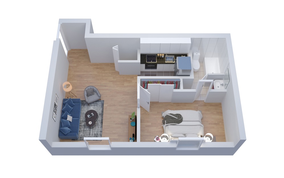 S1 - Studio floorplan layout with 1 bathroom and 622 square feet (Floor 2)