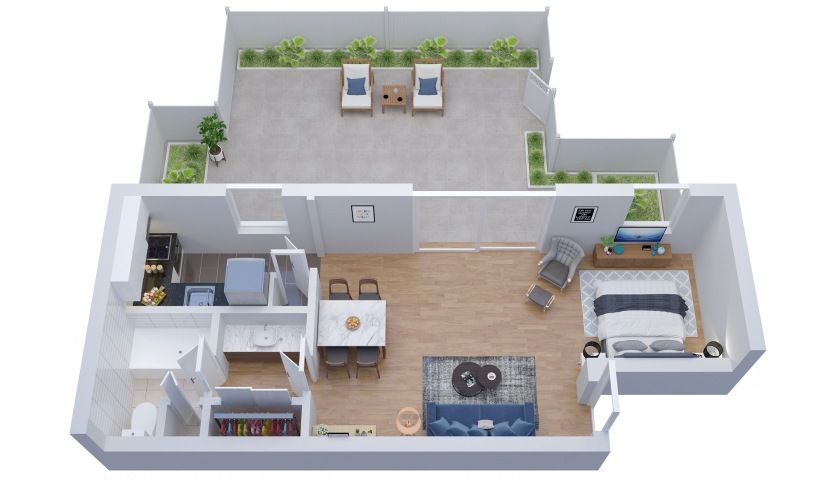S1 - Studio floorplan layout with 1 bathroom and 622 square feet