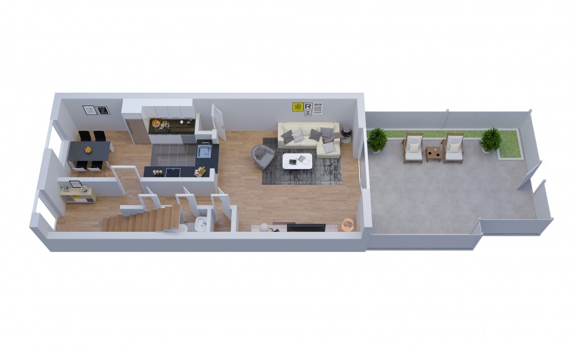 T2 Townhouse - 2 bedroom floorplan layout with 1.5 bathroom and 1288 square feet