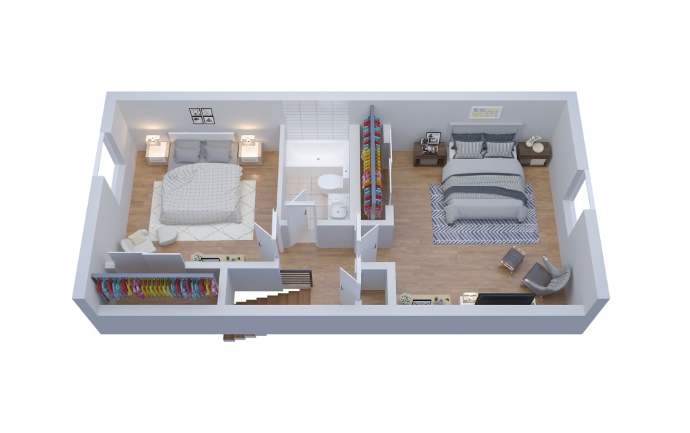 T3 Townhouse - 2 bedroom floorplan layout with 1.5 bathroom and 1320 square feet (Floor 2)