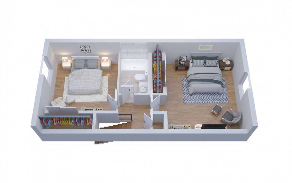 T3 Townhouse - 2 bedroom floorplan layout with 1.5 bath and 1320 square feet. (Floor 2)