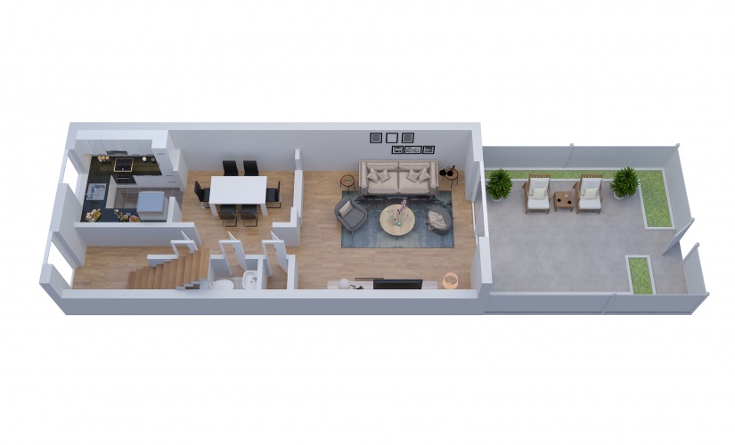 T3 Townhouse - 2 bedroom floorplan layout with 1.5 bathroom and 1320 square feet