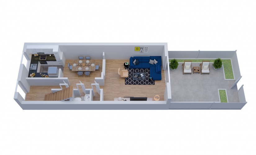 T5 Townhouse - 2 bedroom floorplan layout with 2.5 bathrooms and 1470 square feet
